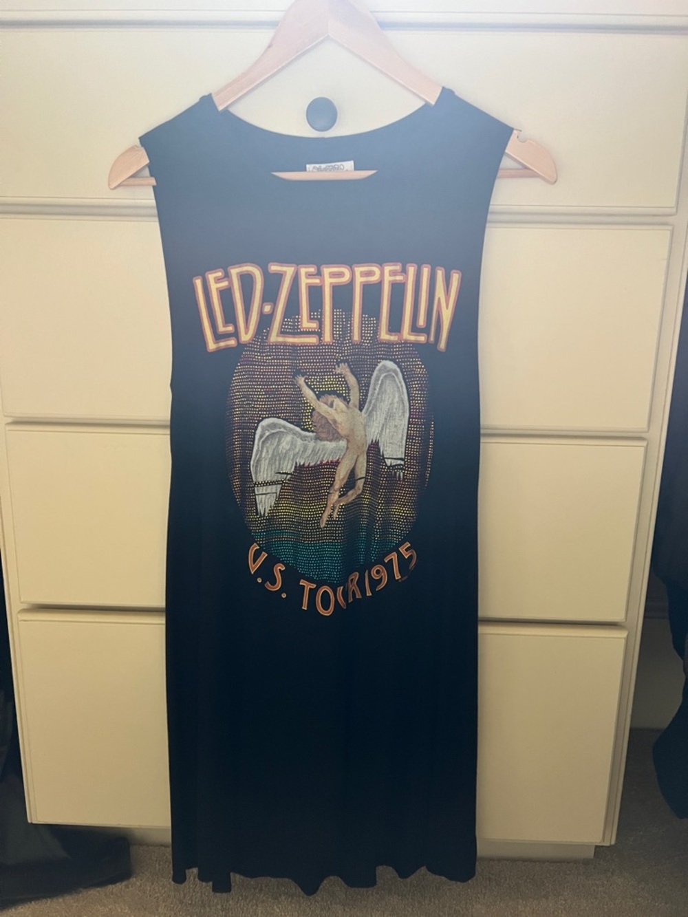 Lauren Moshi Black Led Zeppelin Graphic Midi tank Dress sparkly Chrystals S